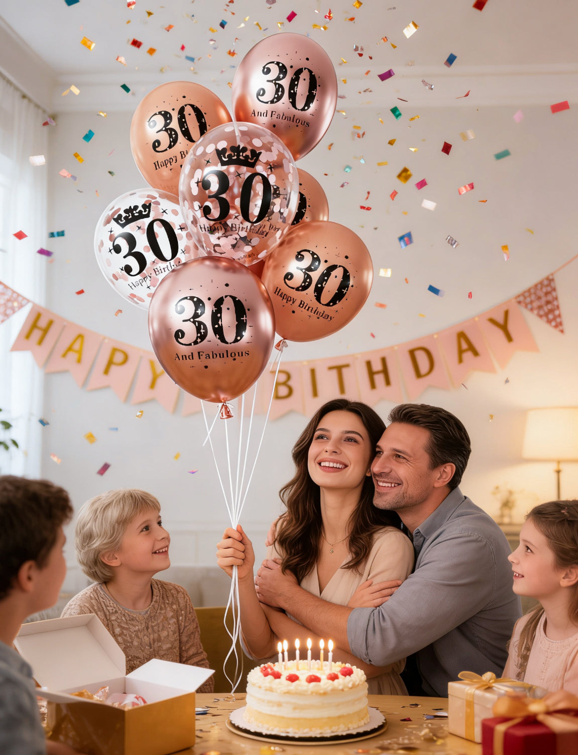 Adeyoo 24Pcs Rose Gold 30th Birthday Balloons - 12Inch Rose Gold Latex Confetti Balloons, Fabulous Happy 30th Birthday Decorations for Women Anniversary Celebration