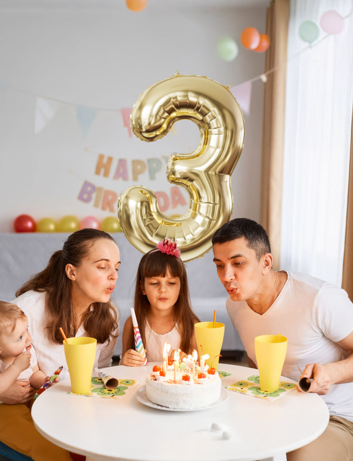 Adeyoo Gold Number 3 Balloon - 40 Inch 3rd Birthday Balloon for Boys Girls, Champagne Light Gold Number Balloons 0-9, Self Inflating Foil Balloons for Women Men Birthday Anniversary Party Decorations