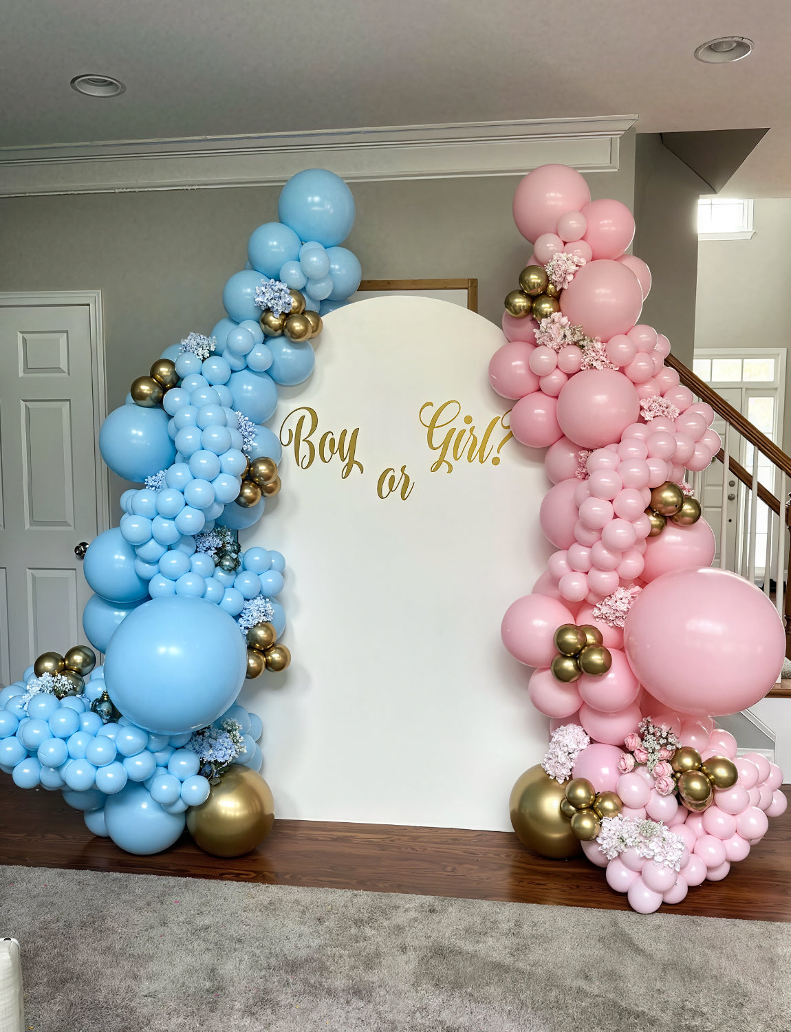 Adeyoo Pink and Blue Balloon Arch Kit Garland - Gender Reveal Balloon Arch Pink and Blue Balloons Gold Metallic Latex Balloons for Baby Gender Reveal Baby Shower Christening Birthday Party Decorations