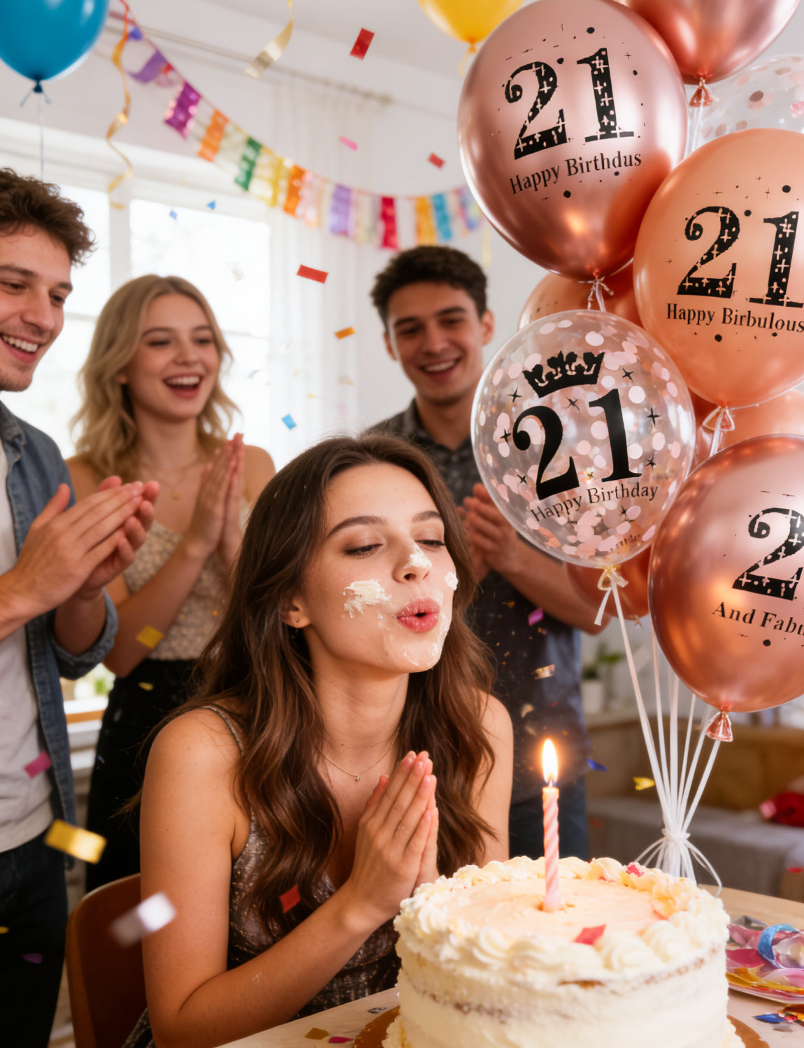 Adeyoo 24Pcs 21st Birthday Balloons for Her - 12Inch Rose Gold 21st Birthday Decorations, Fabulous Rose Gold Latex Confetti Balloons for Girls Women Happy 21 Birth Theme Party Decorations