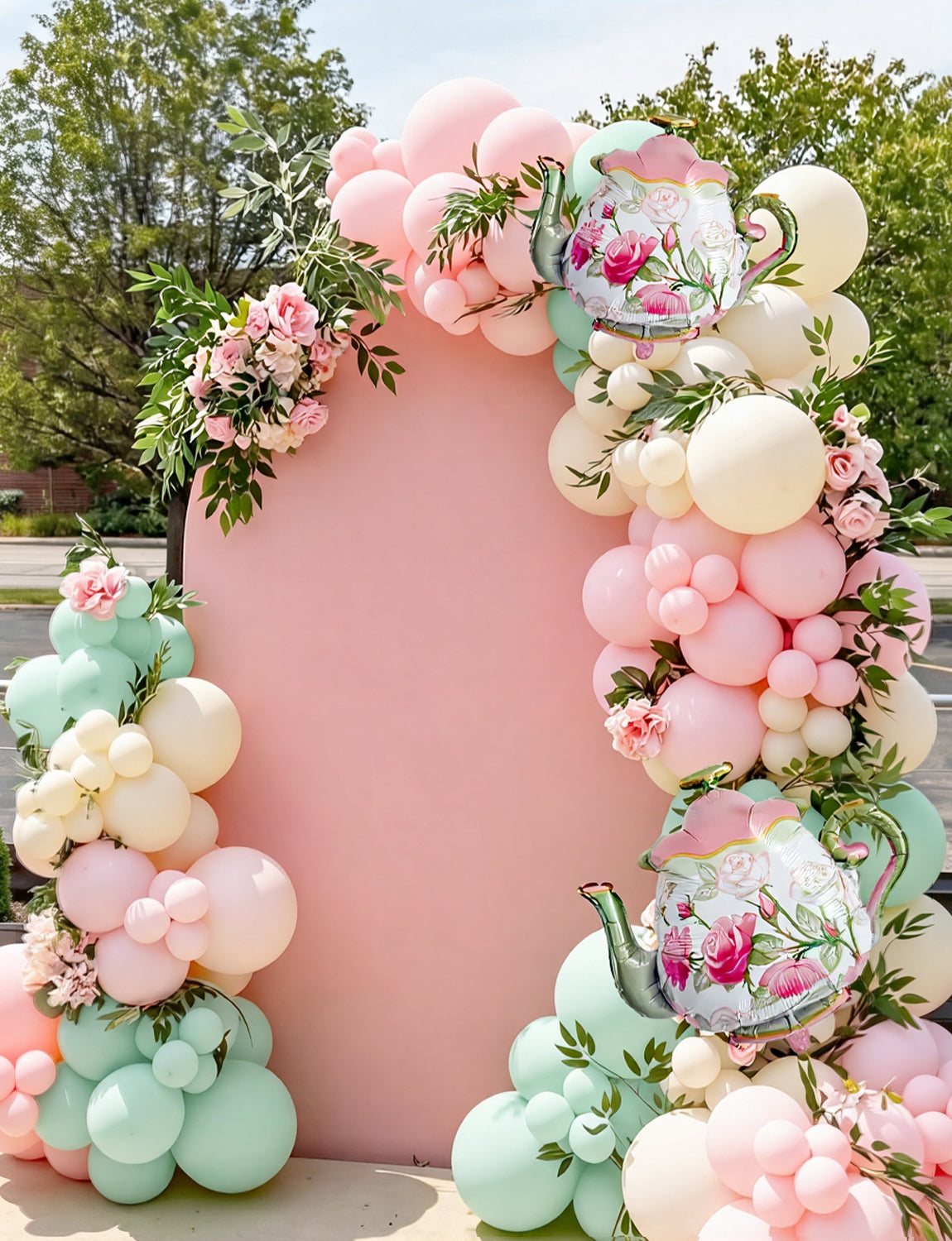 Tea Party Decorations - 144 Pcs Tea Party Balloon Arch Kit Garland Bright Pink Green Yellow Balloons Arch Kit with Large Teapot Foil Balloons for Let's Par Tea Birthday Spring Party Decorations