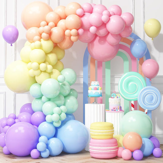 Pastel Balloon Arch Kit - 18/12/5 Inch Pastel Rainbow Balloon Arch Multicolour Colourful Macaron Party Balloons for Birthday Wedding Baby Shower Unicorn Theme Party Decorations