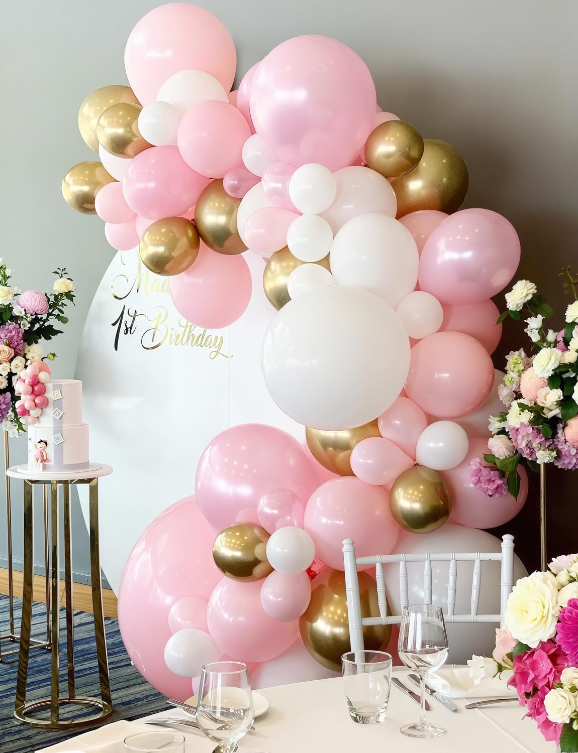 Adeyoo Pink and Gold Balloons Set - 12 Inch Light Pink White Balloons Shiny Metallic Gold Balloon Glitter Confetti Latex Balloon for Girl Women Princess Baby Shower Birthday Wedding Party Decorations