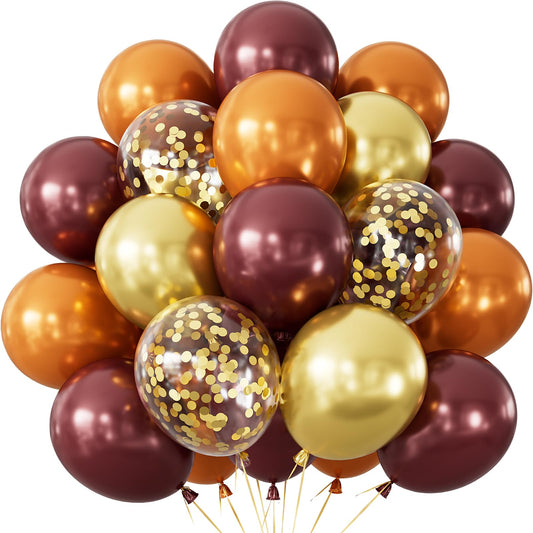 Adeyoo Fall Balloons Thanksgiving Party Balloons - 12 Inch Fall Color Balloon Burgundy Orange Metallic Gold Confetti Balloon for Autumn Little Pumpkin Baby Shower Harvest Thanksgiving Party Decoration