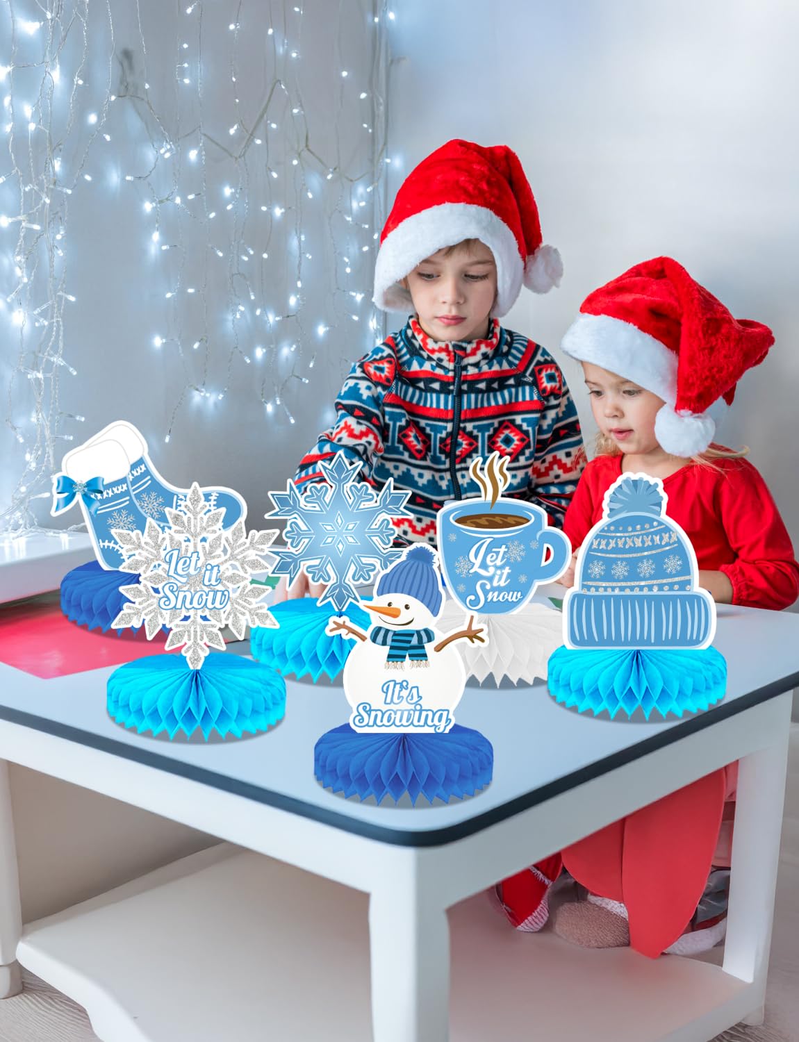 Winter Centerpieces for Table - 9Pcs Snowflake Table Decorations, Let It Snow Party Decorations Snowflake Snowman Honeycomb Centerpieces for Christmas Winter Wonderland Birthday Party Supplies