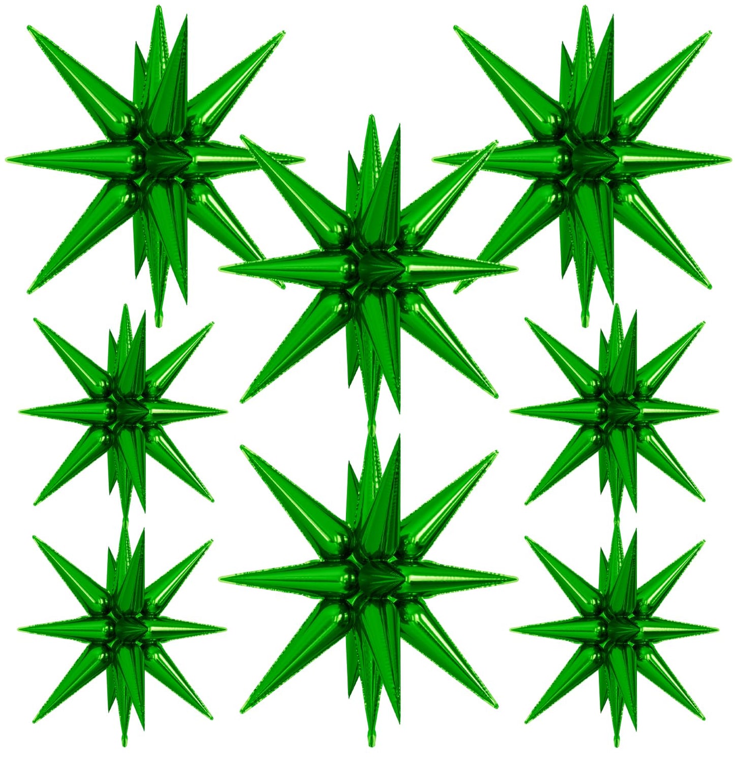 Adeyoo Green Star Balloons - 8 Pcs Green Foil Balloons Magic One-Piece 14-Pointed Mylar Spike Balloon 4D Starburst Balloon for Birthday Wedding Christmas Safari Jungle Party Decorations, Backdrops