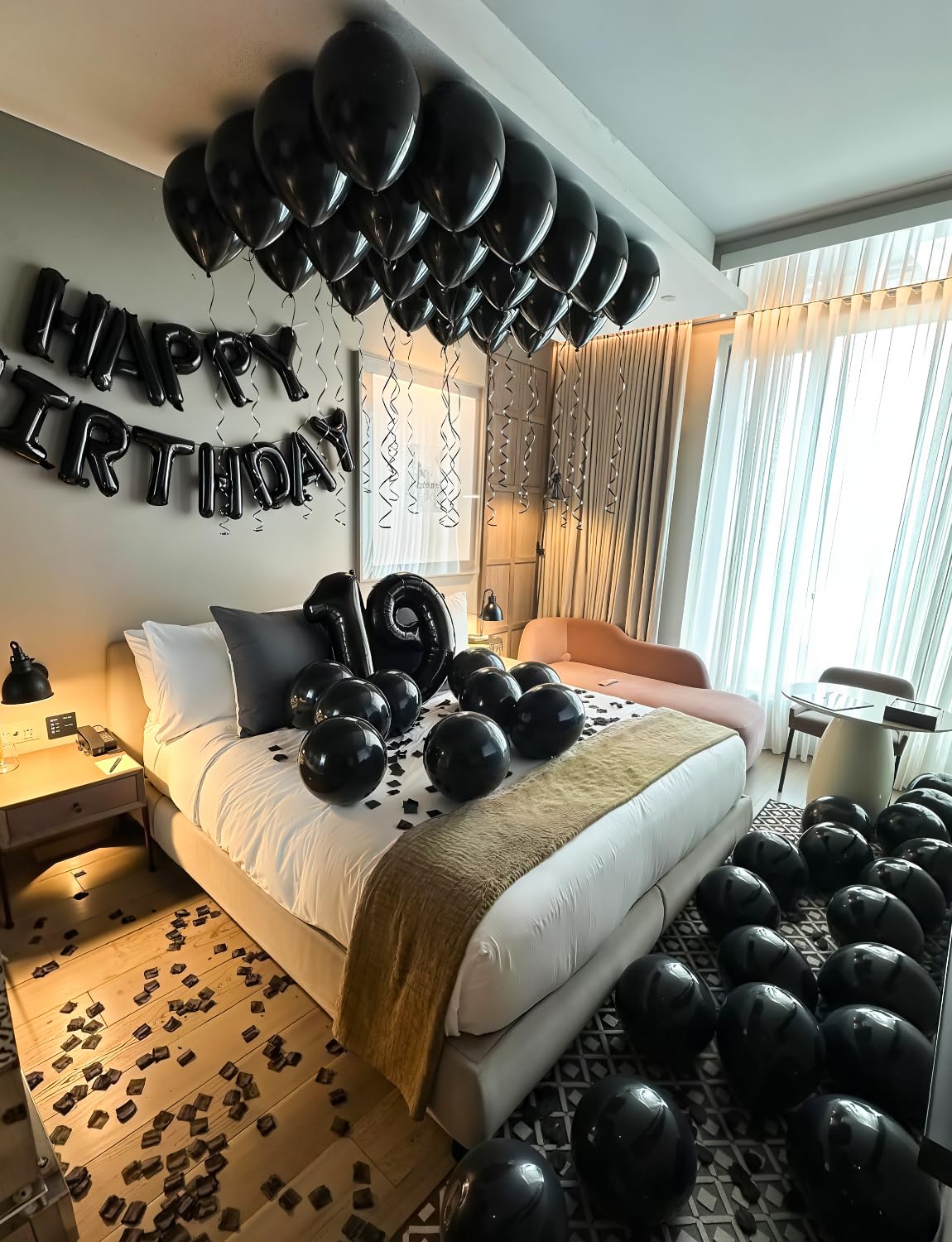 Adeyoo Black Balloons 12 Inch - Black Latex Balloons Round Latex Balloon with Ribbons, Shiny Party Balloon for Garland or Arch, Birthday Retirement Wedding Party Decorations, Photo Backdrop Supplies