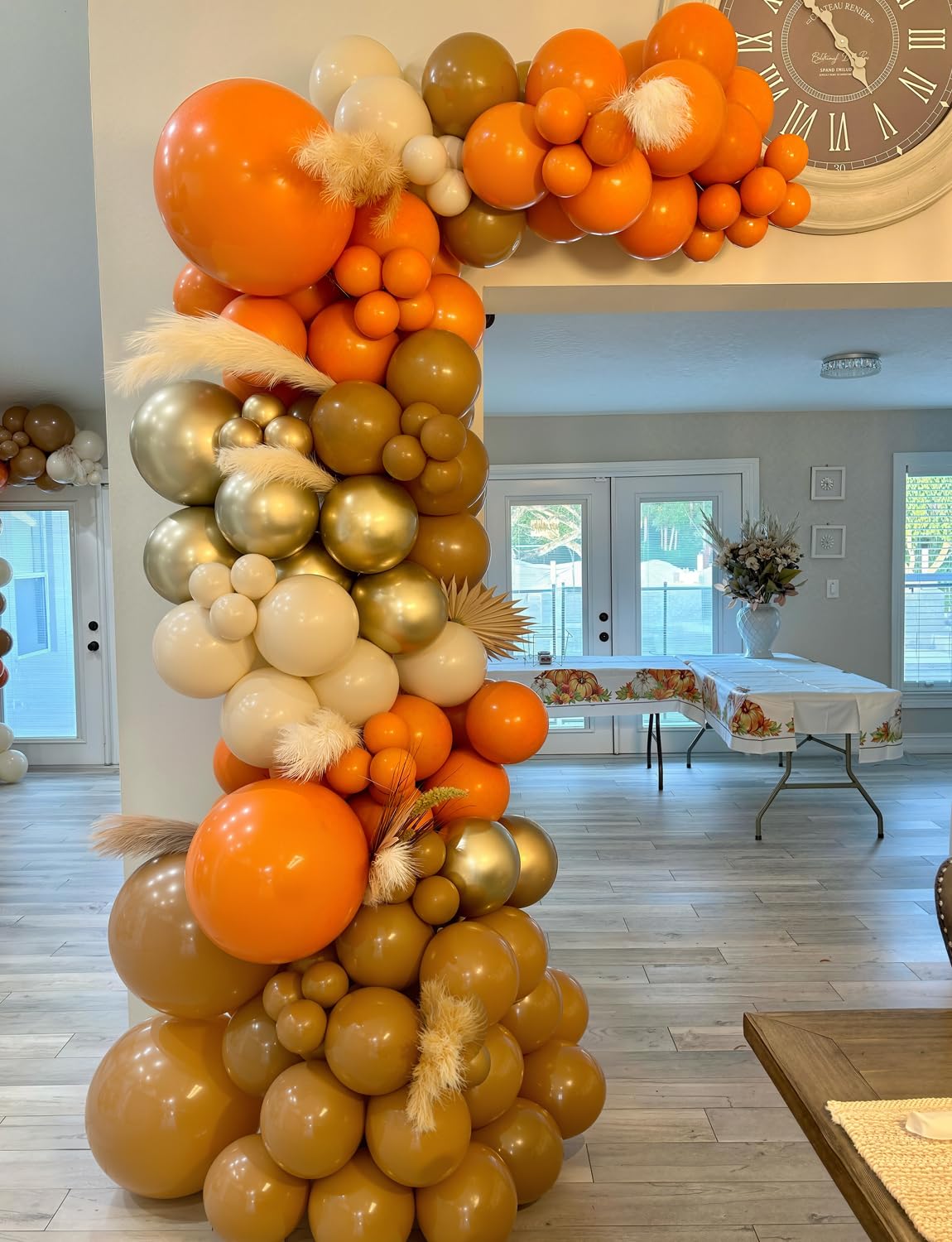 Adeyoo Fall Thanksgiving Balloon Garland arch kit - 140Pcs Autumn Balloon Arch with Burnt Orange Balloons Light Brown Nude Gold Balloons for Friendsgiving Fall Harvest Little Pumpkin Party Decorations