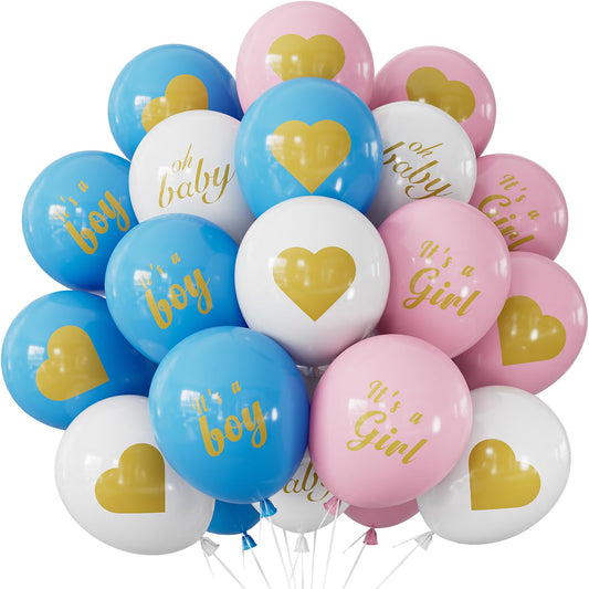 Adeyoo Gender Reveal Balloons - Pink and Blue Balloons 12 Inch Boy or Girl Balloon Pastel Pink Blue White Latex Balloon for Boy or Girl Gender Reveal Baby Shower Party Decorations Supplies (18Pcs)