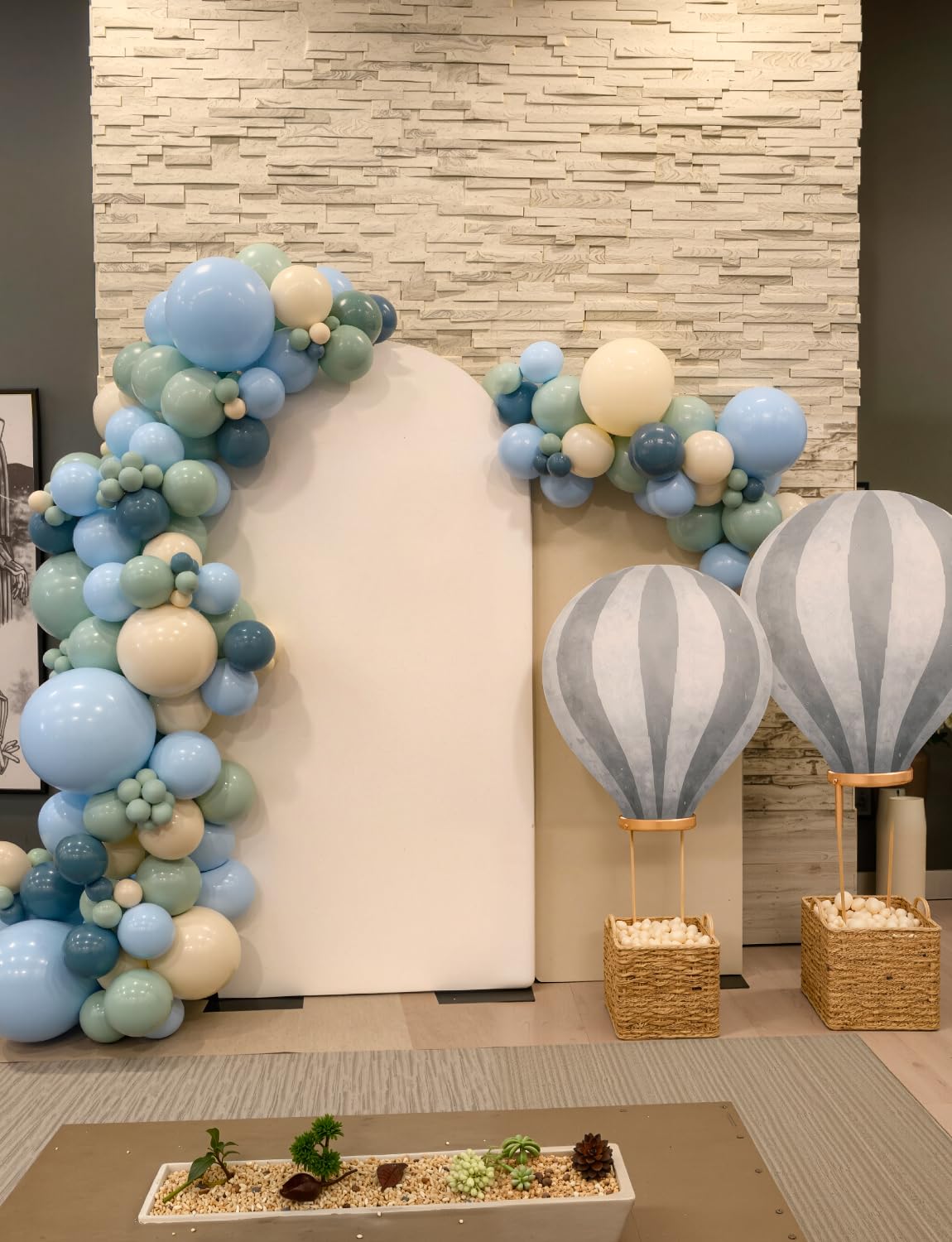 Adeyoo Dusty Blue Green Balloon Garland Arch Kit - Ash Mist Green Balloons Haze Fog Blue Balloons Sand White Gold Latex Balloon for Baby Shower Jungle Safari Woodland Birthday Party Decorations