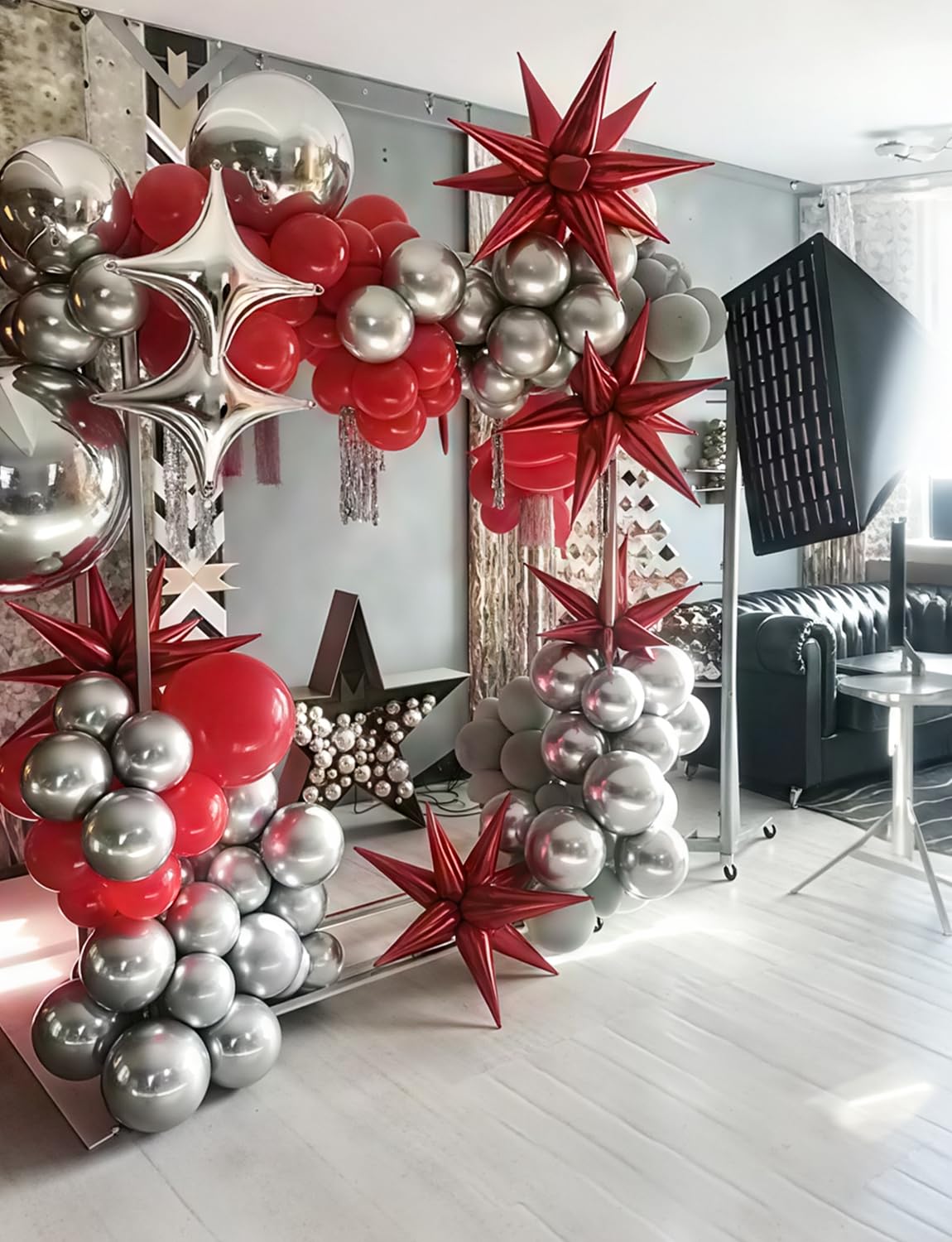Adeyoo Star Balloons - Red Star Balloons 8 Pcs Foil Explosion Balloon Large One-Piece 14-pointed Starburst Balloon for Birthday Anniversary Wedding Christmas Party Decorations, Photo Backdrop