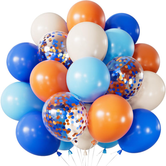 Adeyoo Blue and Orange Balloons – 12 Inch Blue Orange Balloons Set Thick Nude Balloon Shiny Confetti Latex Balloon for Birthday Baby Shower Wedding Party Decorations, Space Theme Party Supplies