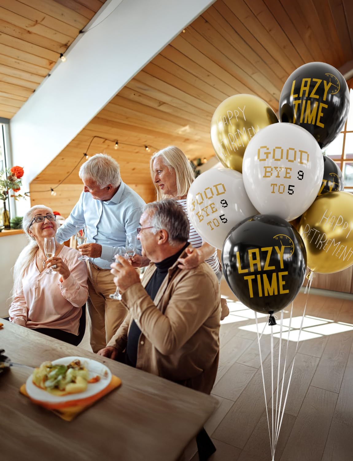 Adeyoo Retirement Balloons - 12 Inch Black Gold and White Balloons Funny Happy Retirement Decorations Print Latex Balloon for Men Women Coworkers Goodbye Farewell Party Supplies, Indoor Outdoor