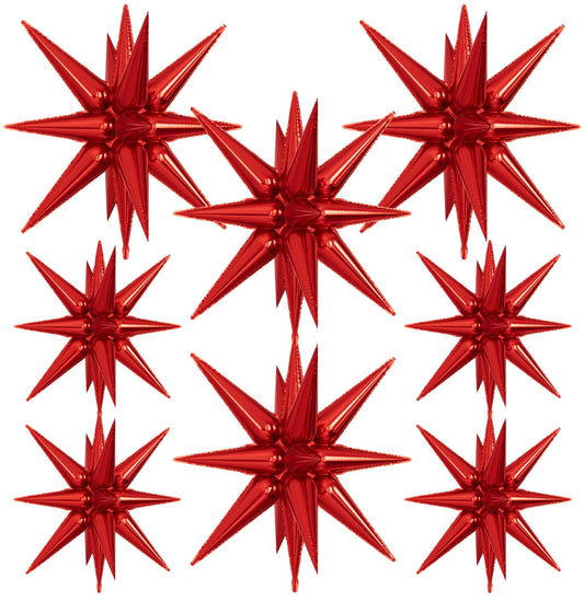 Adeyoo Star Balloons - Red Star Balloons 8 Pcs Foil Explosion Balloon Large One-Piece 14-pointed Starburst Balloon for Birthday Anniversary Wedding Christmas Party Decorations, Photo Backdrop