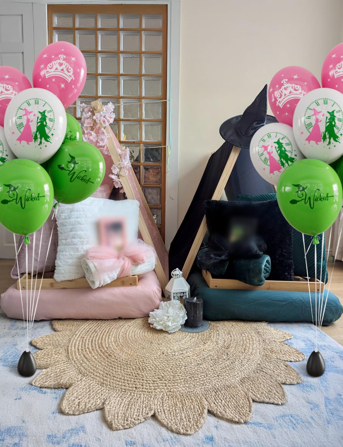 Adeyoo Pink and Green Balloons- Witch Themed Balloons 12 Inch Print Latex Balloon Set with White Balloon Witch Birthday Party Decorations for Princess Baby Shower Fairy Jungle Wedding Party Supplies