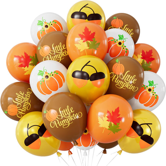 Adeyoo Fall Balloons - 12Inch Thanksgiving Balloons Little Pumpkin Balloon Brown and Gold Orange Latex Balloon for Autumn Harvest Party Decorations, Birthday, Wedding, Bridal Shower Party Supplies