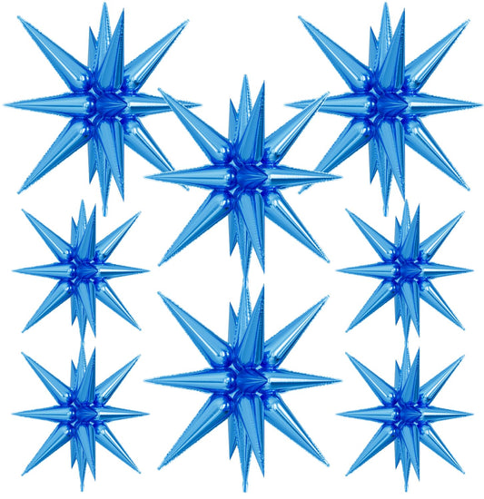 Adeyoo Blue Star Balloons - 8 Pcs Blue Foil Balloons One-Piece 14-Pointed Spike Balloon 22 Inch Large Starburst Balloons for Birthday Wedding Gender Reveal Party Decorations