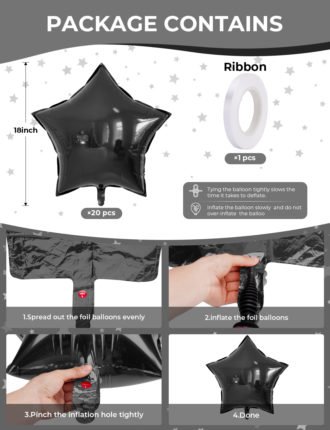 20 Pcs Black Star Balloons Set,18 inch Star Foil Balloons Large Star Shaped Balloons Mylar Balloons Helium Balloons for Halloween Birthday Anniversary Wedding Party Decorations