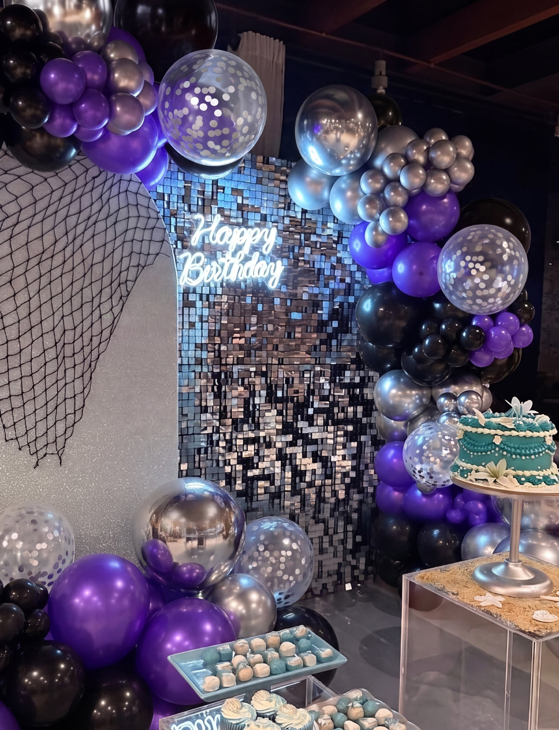 Purple and Black Balloon Garland Arch Kit with Star Foil Balloon 116Pcs Different Size Metallic Silver Balloon, Confetti Balloons for Halloween Graduation Birthday Party Decorations
