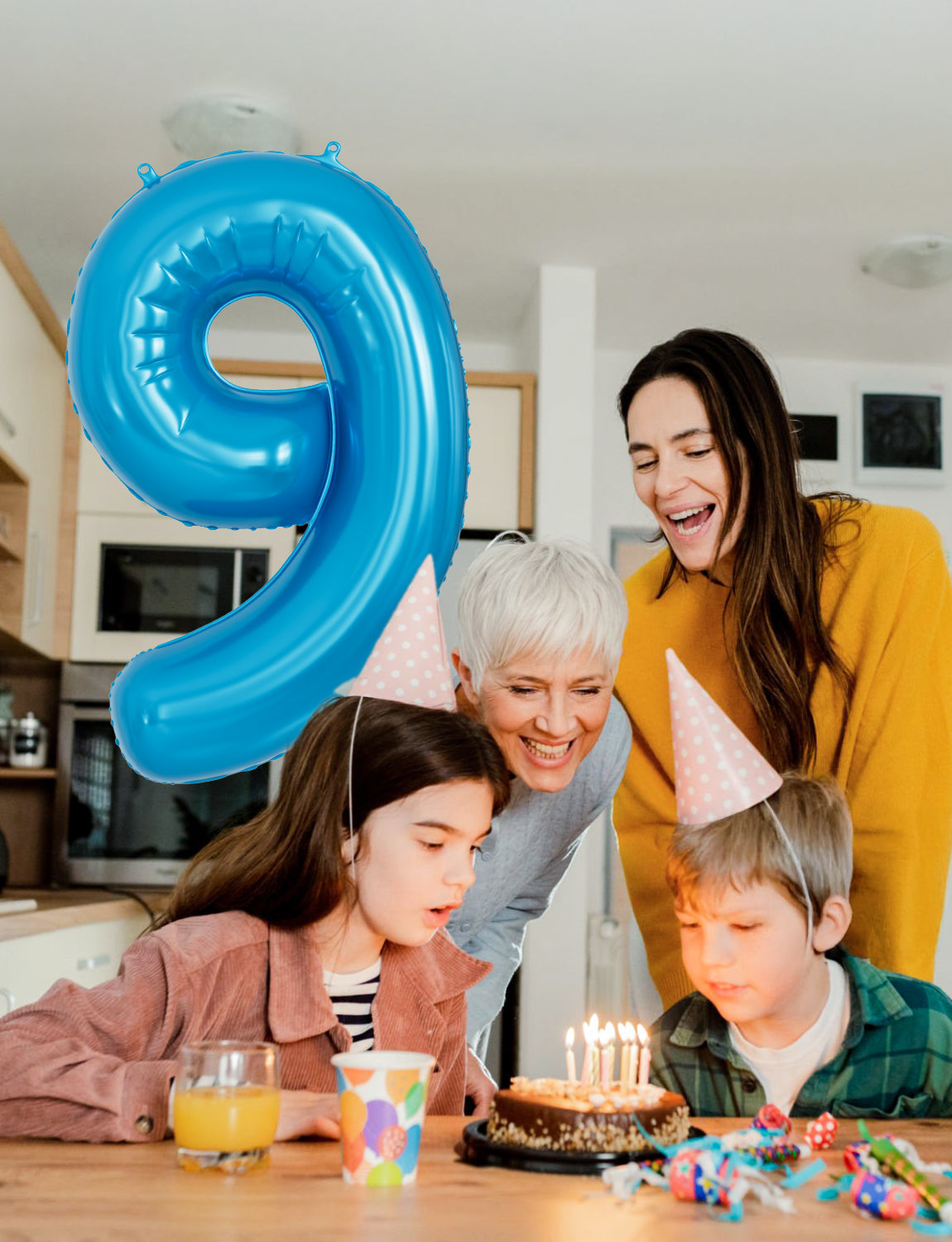 Adeyoo 40 Inch Blue Number 9 Balloon - 9th Birthday Balloons for Boys, Self Inflating Foil Number Balloons 0-9 for Men Birthday Anniversary Graduation Party Decorations, Photo Shoot Supplies