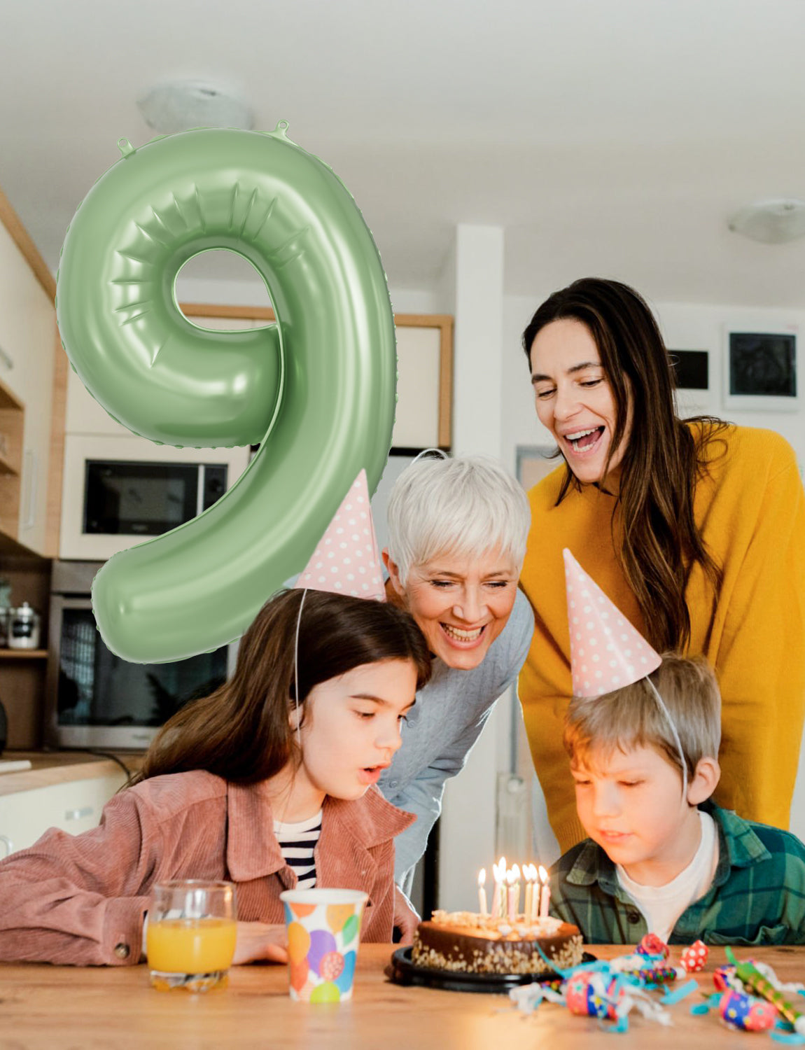 Adeyoo Green Number 9 Balloon - 40" Large Sage Green Digital 9 Balloon for Boys Girls 9th Birthday, Self Inflating Number Balloons 0-9 for Women Men Birthday Safari Anniversary Party Decorations