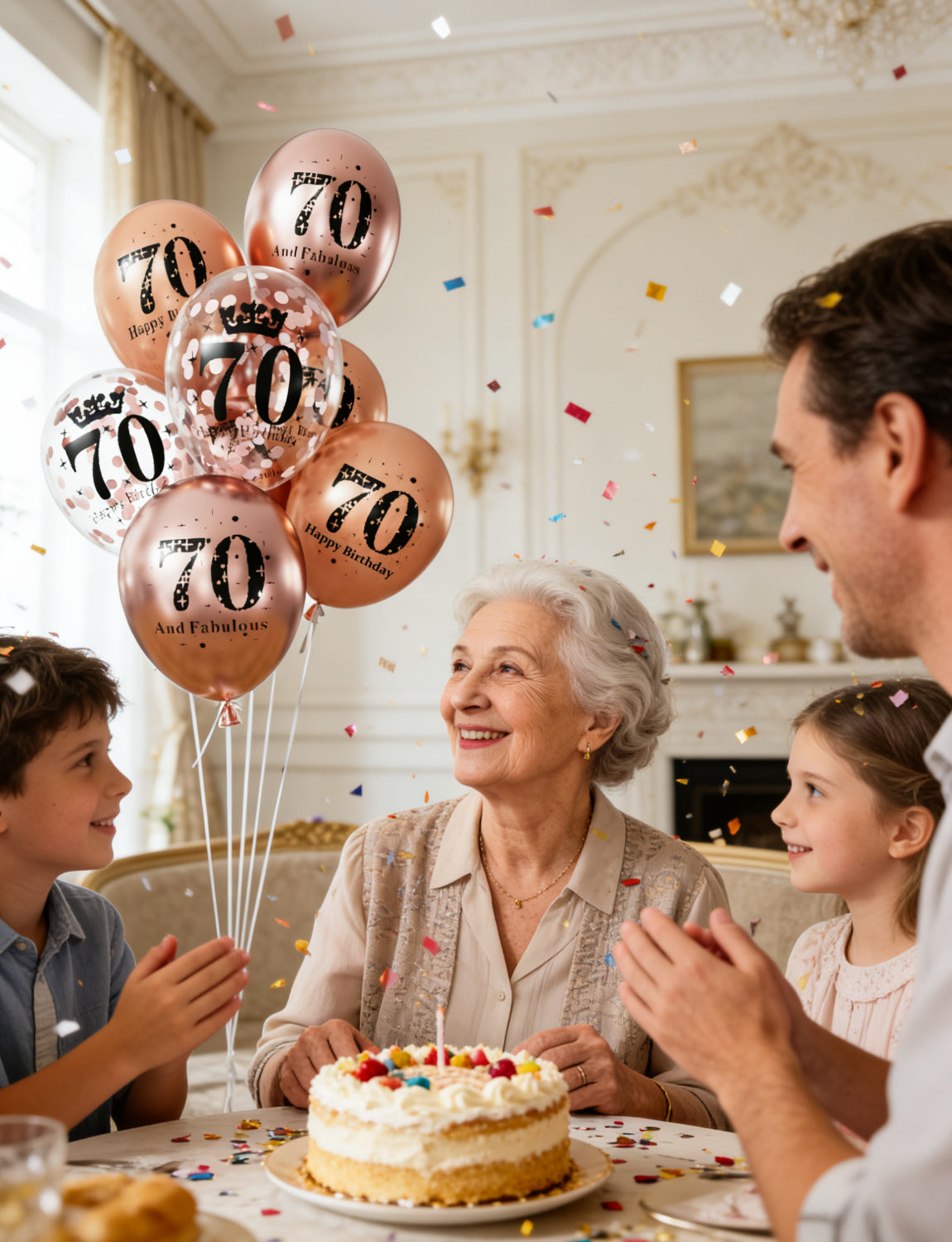 Adeyoo 24Pcs 70th Birthday Balloons - Rose Gold 70th Birthday Decorations for Women Her, 12Inch Rose Gold Latex Confetti Balloons Bright Party Balloon for Anniversary Celebration Supplies