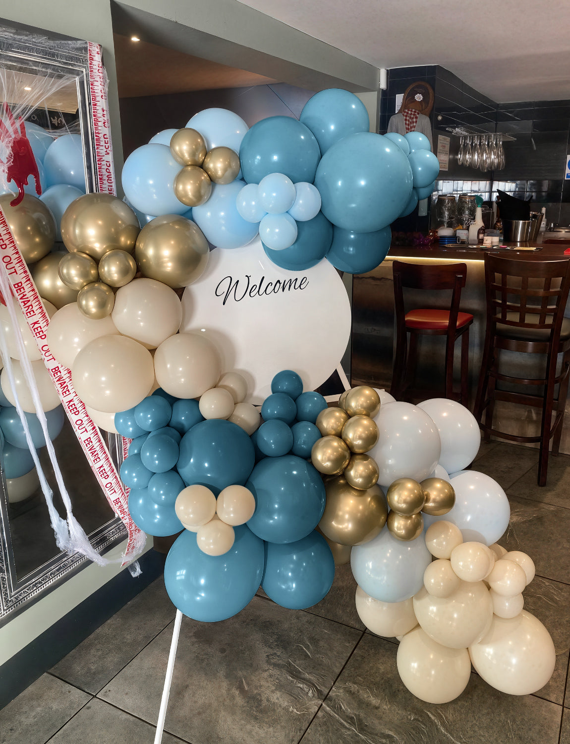 Adeyoo Dusty Blue Balloon Arch Kit Garland - 134Pcs Baby Blue Balloon Arch Kit with Sand White and Gold Balloons Dusty Blue Balloons for Baby Shower Christening Bridal Shower Birthday Party Decoration