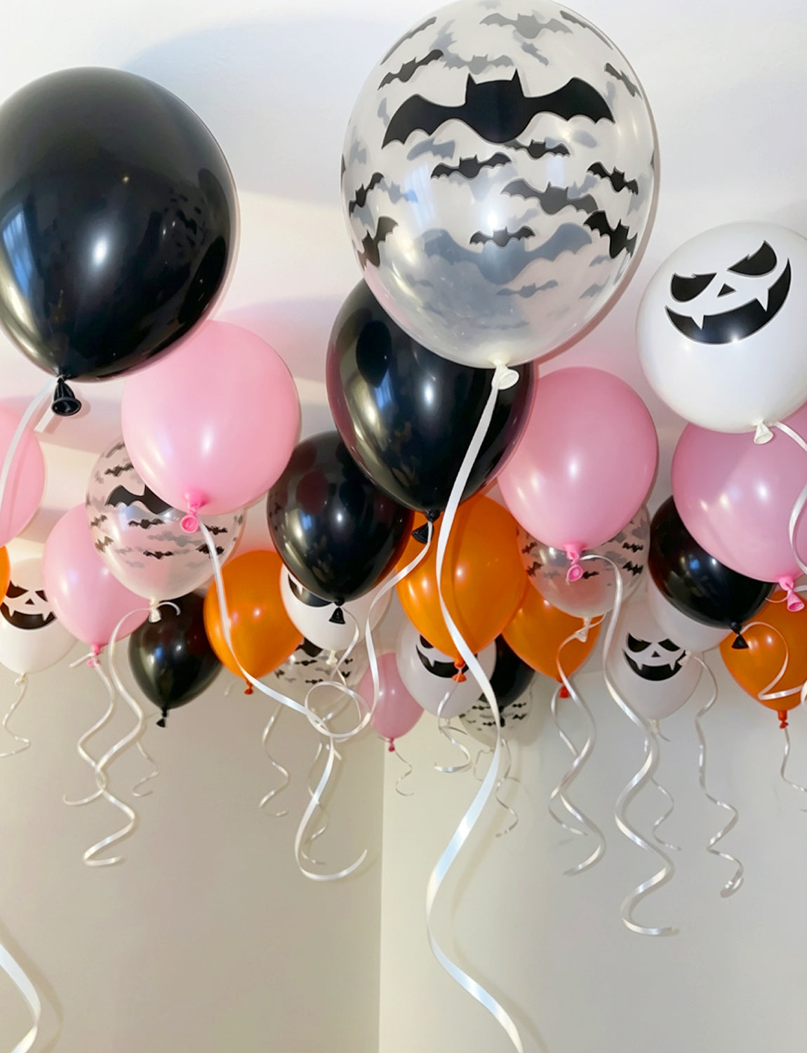 Halloween Balloons, Pink Orange Black Balloons for Halloween Decor 50 Pcs 12 Inch Halloween Latex Balloons, Bat Ghost Print Balloons for Girls Halloween Spooky One Scary Party Decorations