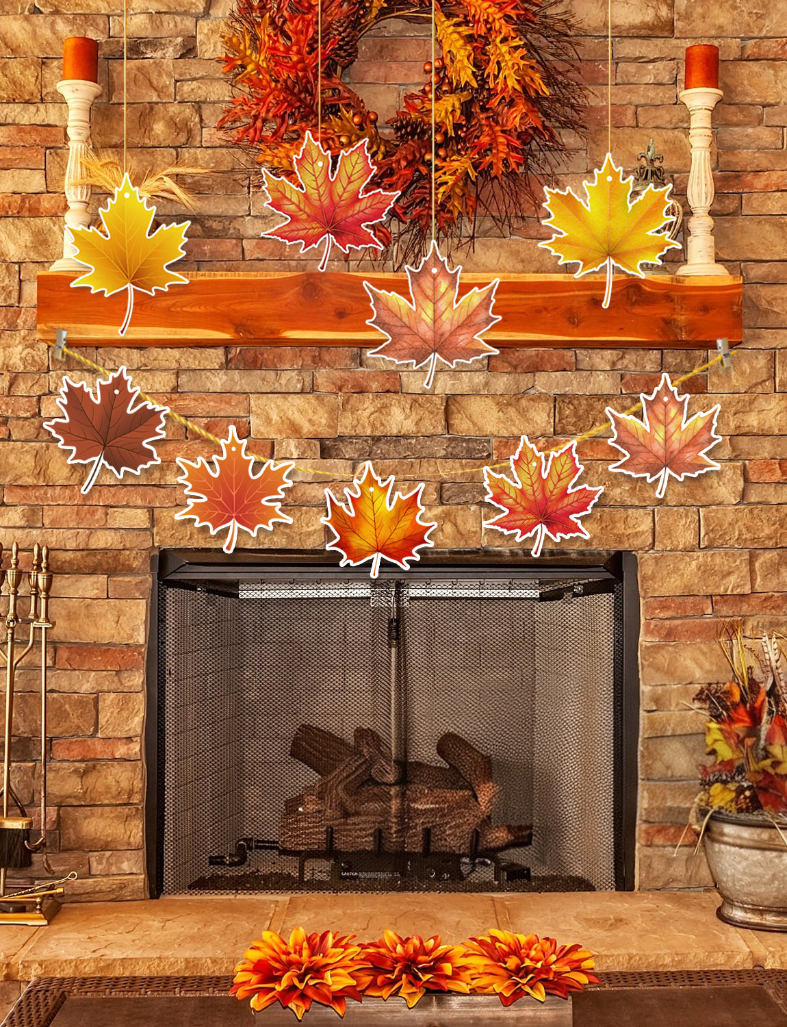 Fall Thanksgiving Hanging Decorations, Maple Leaf Ceiling Hanging Decor | 8 Pcs Hanging Fall Leaves with String, Rustic Autumn Leaves Decor for Home, Classroom, Office, Harvest Party Decorations