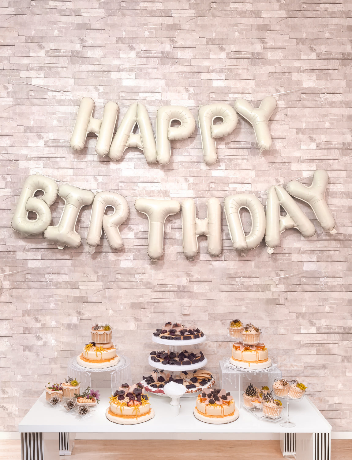 Adeyoo Cream Happy Birthday Balloons Banner - 16 Inch Cream Beige Neutral Foil Balloon Big Sand White Letter Balloons, Self Inflating Balloon for Girls Women Boys Men Birthday Party Decorations