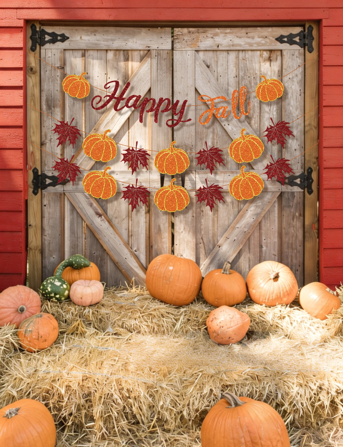 Happy Fall Banner, Fall Decorations with Pumpkin and Maple Leaves | 3-Piece Glitter Fall Banner Set, Thanksgiving Party Decorations for Home, Mantel, Wall, Office, Autumn Harvest Celebrations