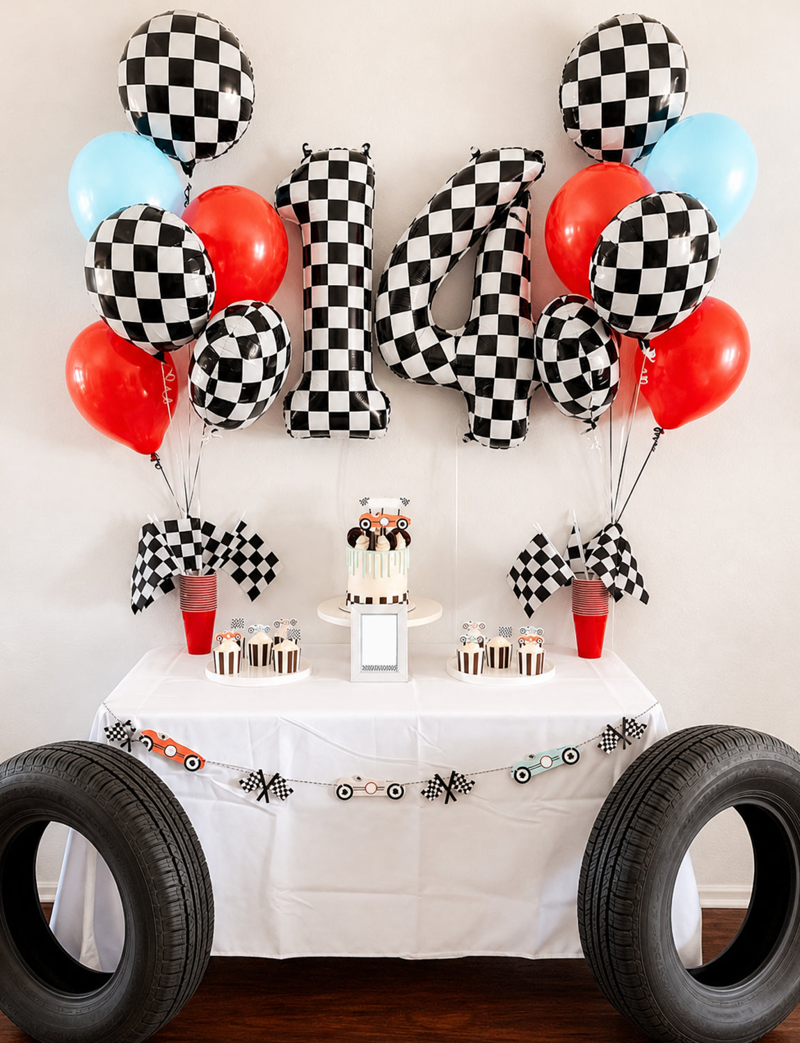 40 Inch Checkered Number 4 Balloon for Racing Birthday Decorations Large Number 4 Balloon, Black and White Foil Balloon for Birthday, Baby Shower, Race Car and Checkered Flag Party Decorations