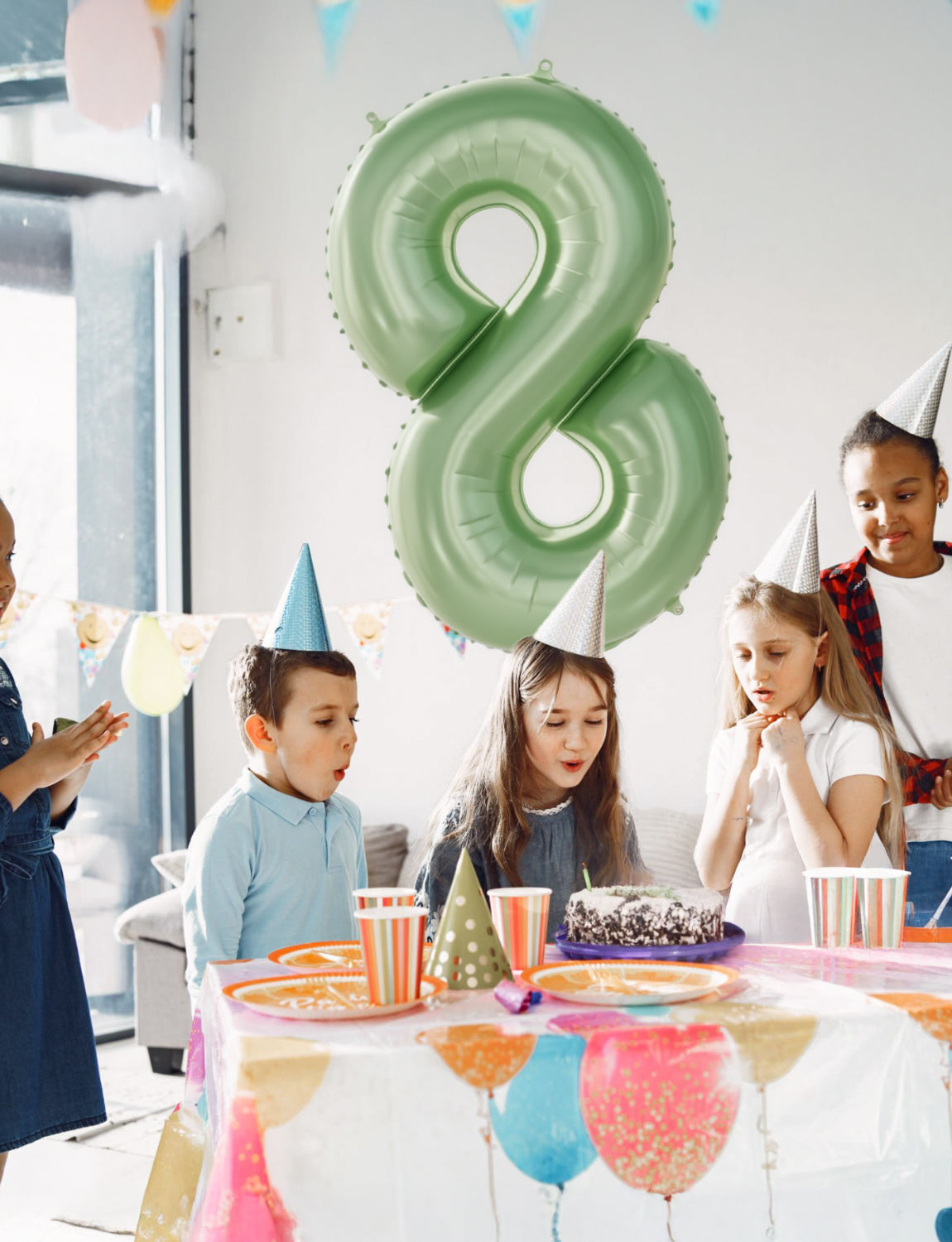 Adeyoo Sage Green Number 8 Balloon - 40" Large Olive Green Foil Digital 8 Balloons for Boys Girls, Self Inflating Number Balloons 0-9 Set for Women Men Birthday Jungle Anniversary Party Decorations