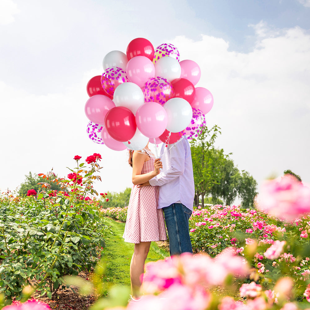 Adeyoo 60 Pcs Hot Pink Balloons - 12 Inch Pink and White Balloons with Love Confetti Balloon Bright Party Balloon for Girls Women Princess Theme Birthday Wedding Baby Showers Party Decorations