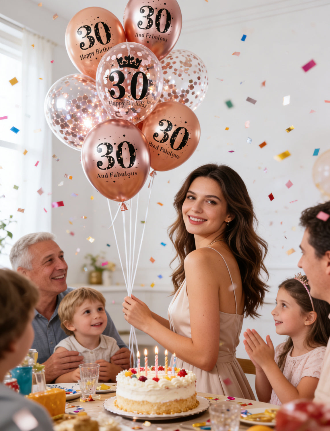 Adeyoo 24Pcs Rose Gold 30th Birthday Balloons - 12Inch Rose Gold Latex Confetti Balloons, Fabulous Happy 30th Birthday Decorations for Women Anniversary Celebration