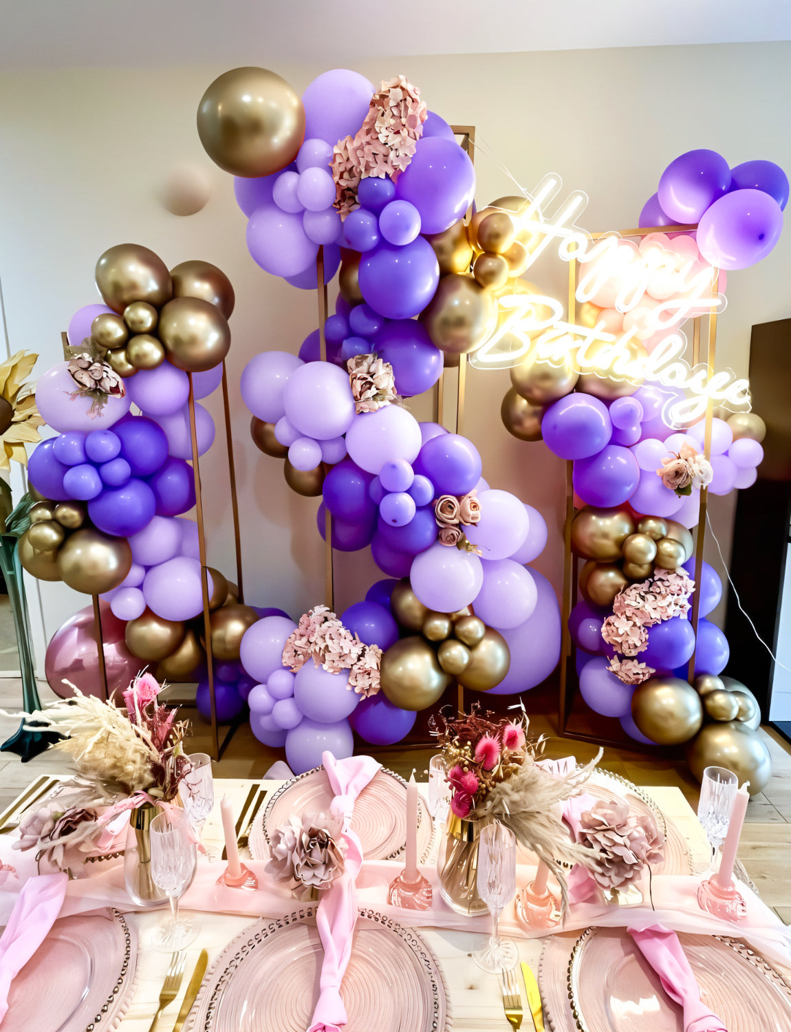 Purple and Gold Balloon Arch Kit Garland - 132Pcs Purple Balloon Arch Multi-Size Lilac and Gold Balloons with Confetti, Party Balloons for Birthday Baby Shower Wedding Lavender Themed Party Decoration