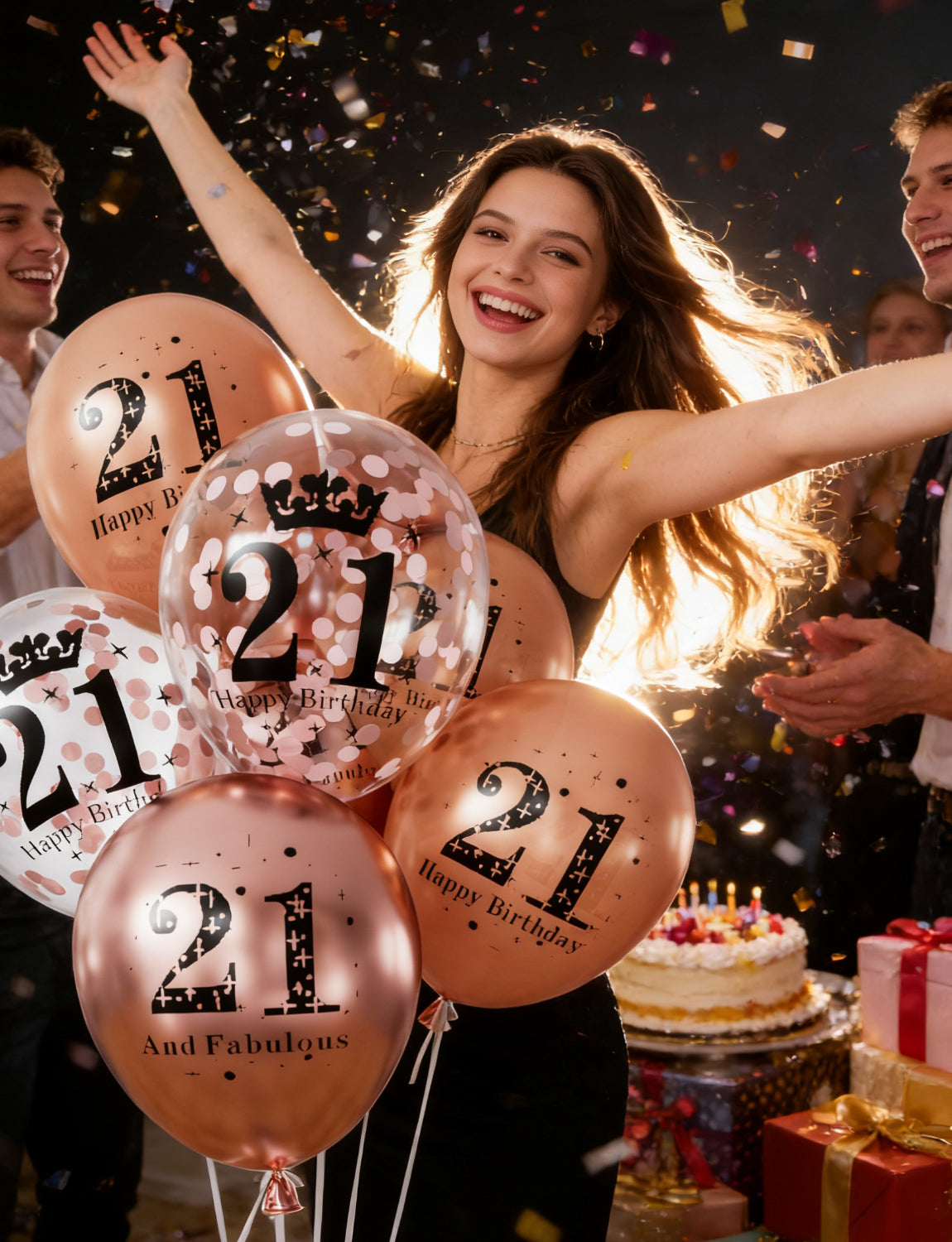 Adeyoo 24Pcs 21st Birthday Balloons for Her - 12Inch Rose Gold 21st Birthday Decorations, Fabulous Rose Gold Latex Confetti Balloons for Girls Women Happy 21 Birth Theme Party Decorations