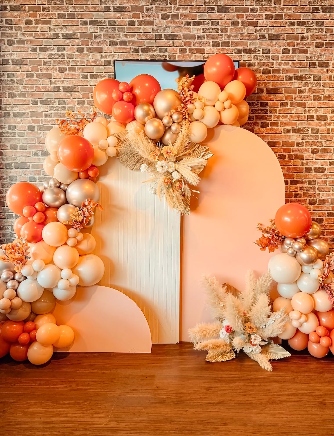 Adeyoo Fall Thanksgiving Balloon Garland arch kit - 140Pcs Autumn Balloon Arch with Burnt Orange Balloons Light Brown Nude Gold Balloons for Friendsgiving Fall Harvest Little Pumpkin Party Decorations