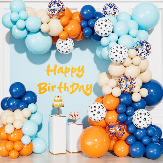 130Pcs Blue and Orange Balloon Arch Garland Kit, Blue Balloon Arch Orange, Nude, Dog Paw Balloons Glitter Confetti Balloons for Boys Girls Theme Birthday Baby Shower Party Decorations