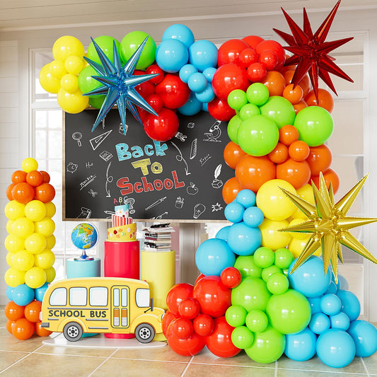 Adeyoo Back to School Balloon Arch Garland Kit - 154Pcs Back to School Balloons Large Starburst Balloon Rainbow Latex Balloons for First Day of School Kindergarten Welcome Classroom Party Decorations