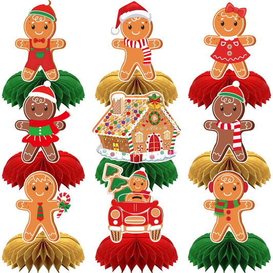 Gingerbread Centerpieces for Tables - 9Pcs Christmas Table Decorations 3D Gingerbread Man Honeycomb Centerpieces Xmas Table Toppers Decorations for Merry Christmas Winter Holiday Party Supplies