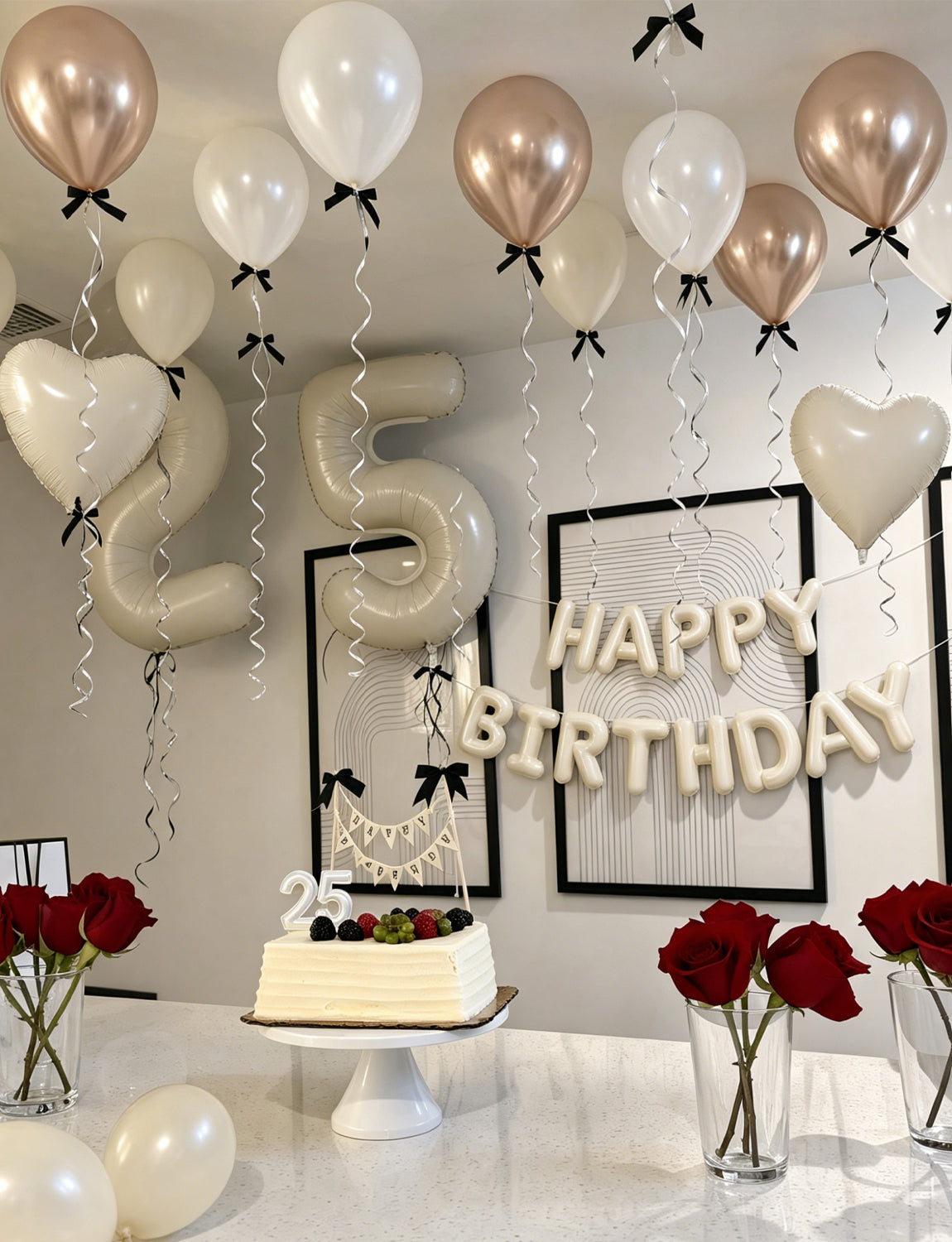 Cream Happy Birthday Balloons Banner - Big Beige Heart Foil Letter Balloon Banner with 12 Inch Metallic Pearl Sand White Balloons for Women Men Birthdays Boho Neutral Party Decorations