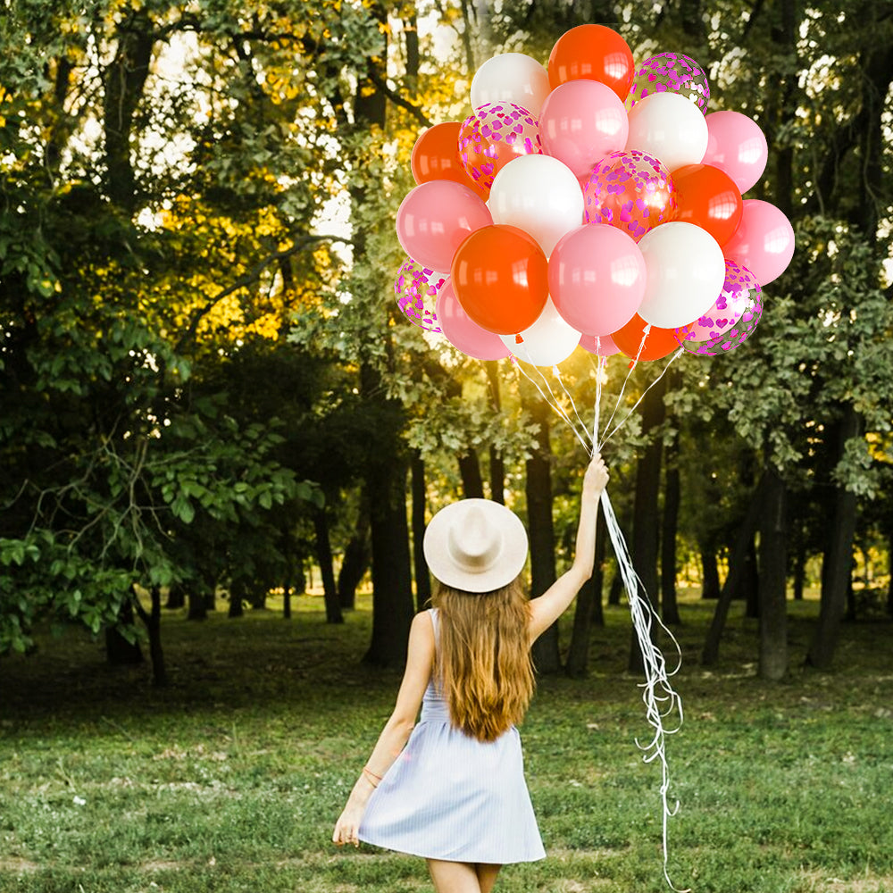Adeyoo 60 Pcs Hot Pink Balloons - 12 Inch Pink and White Balloons with Love Confetti Balloon Bright Party Balloon for Girls Women Princess Theme Birthday Wedding Baby Showers Party Decorations