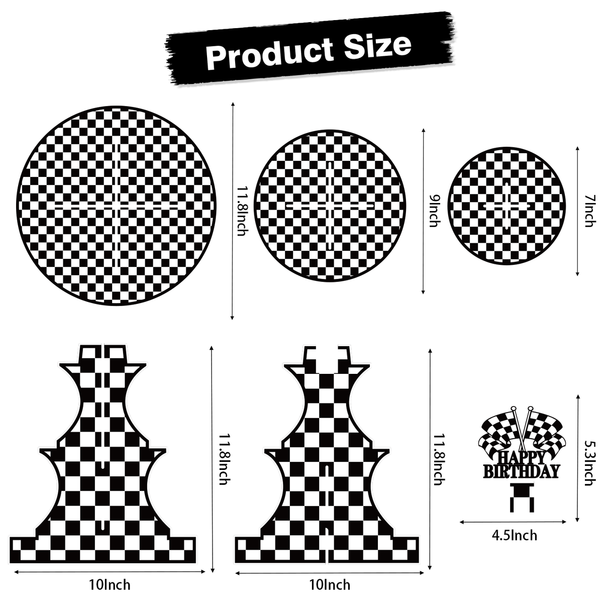 3 Tier Race Car Cupcake Stand for Car Themed Birthday Decorations Racing Cupcake Holder, Black White Cardboard Cupcake Stand with "Happy Birthday" , Race Car Birthday Decorations