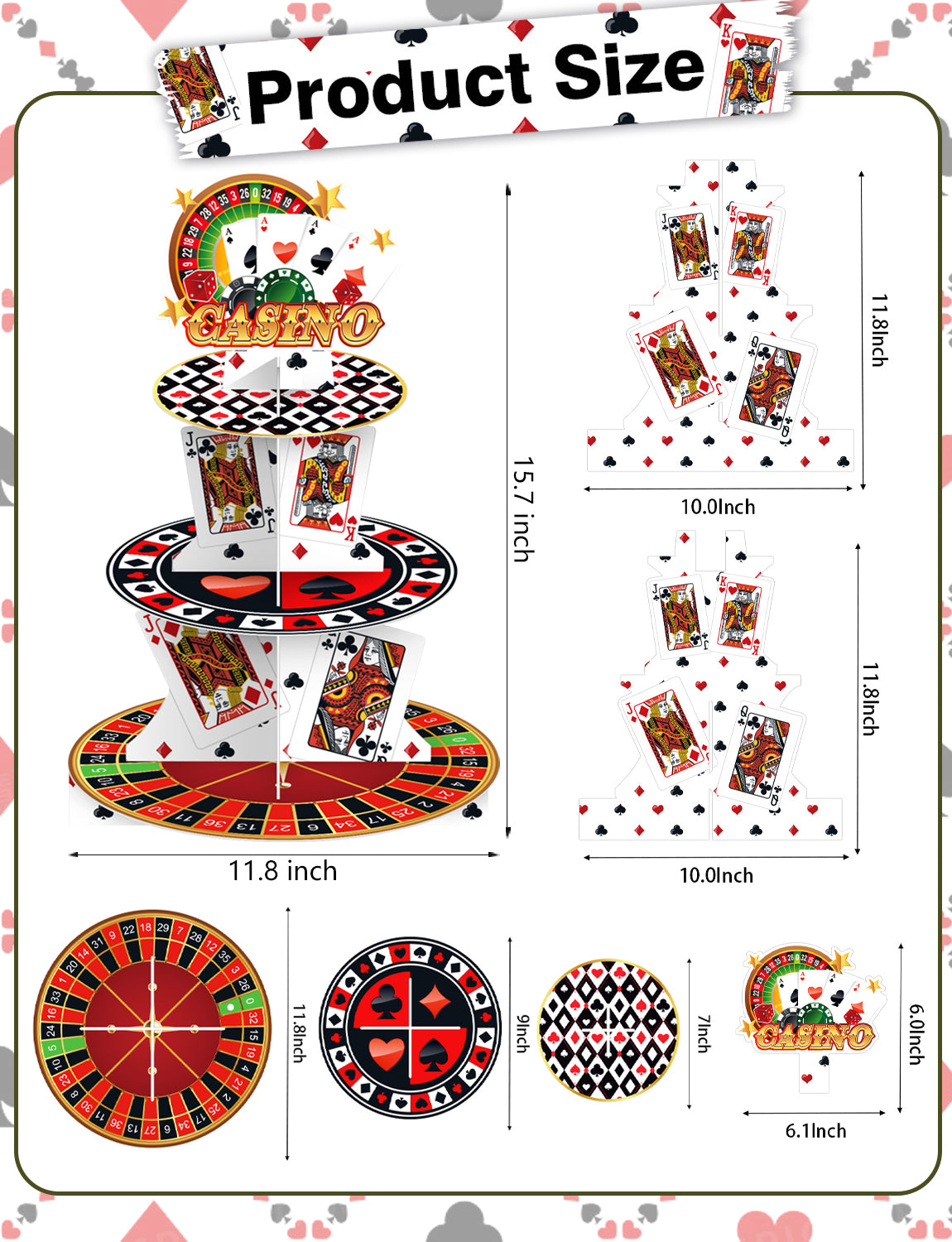 3 Tier Casino Cupcake Stand, Poker Cupcake Holder, Game Night Decor Cardboard Cupcake Stand for Dessert Table Display, Casino Night Party Decorations for Las Vegas Night Birthday Party Supplies