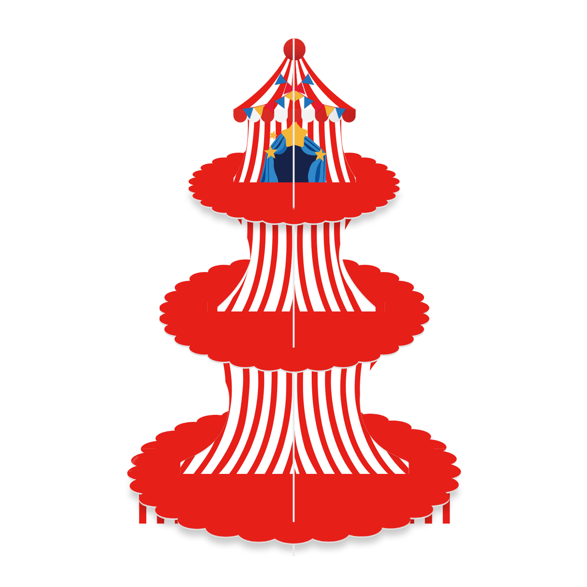 3 Tier Circus Carnival Cupcake Stand, Circus Tent Cupcake Holder Red and White Striped Cardboard Cupcake Stand, Carnival Decorations for Birthday Baby Shower Circus Party Decorations