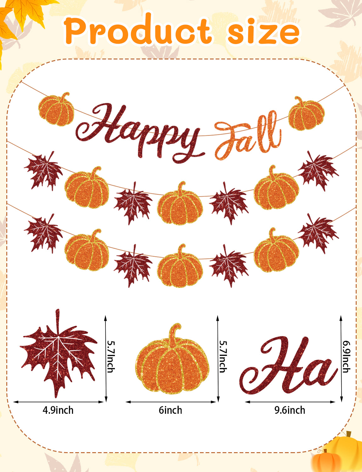 Happy Fall Banner, Fall Decorations with Pumpkin and Maple Leaves | 3-Piece Glitter Fall Banner Set, Thanksgiving Party Decorations for Home, Mantel, Wall, Office, Autumn Harvest Celebrations