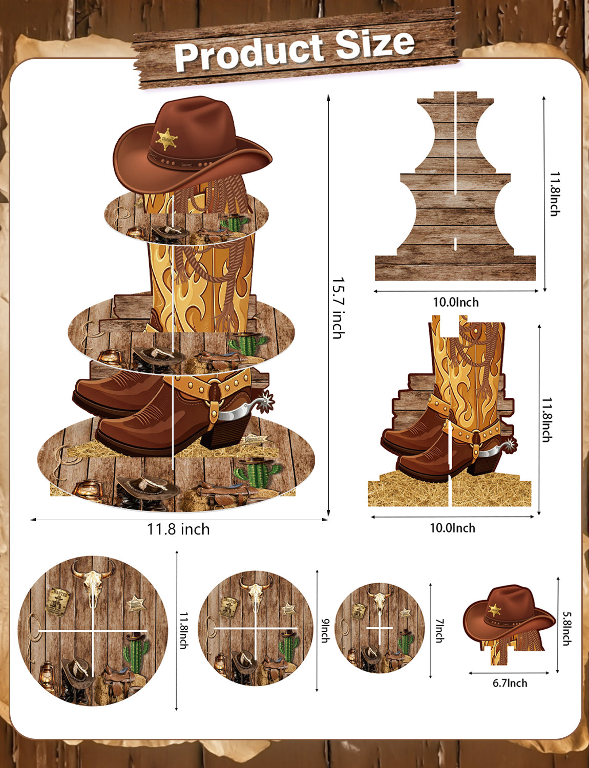 3 Tier Western Cowboy Cupcake Stand for Wild West Party Decorations Western Cupcake Holder, Cardboard Cupcake Stand for Dessert Table Display, Cowboy Birthday Baby Shower Party Decorations