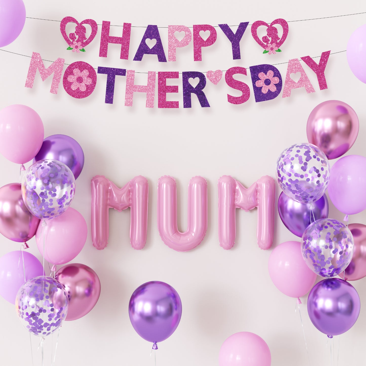 Adeyoo Mothers Day Balloons Decorations - Pink and Purple Mothers Day Balloons with Happy Mother's Day Banner Pink Mum Balloons for Mother's Day Party Decorations, Elegant Mothers Day Gifts for Mum